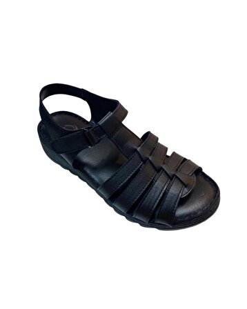 Neon AKM-012 Kadın Siyah Hakiki Deri Sandalet