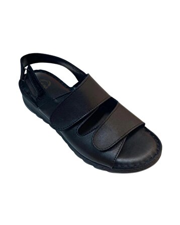 Neon AKM-029/2 Kadın Siyah Hakiki Deri Sandalet 