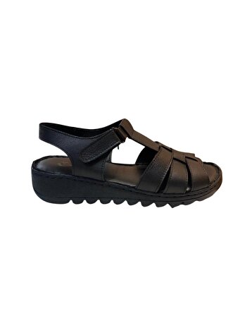 Neon AKM-008 Kadın Siyah Hakiki Deri Sandalet 
