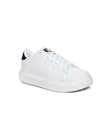 Darkstep 156 Beyaz-Siyah Cilt Sneaker Ayakkabı 