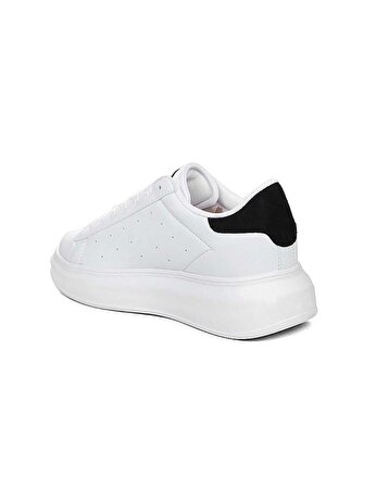 Darkstep 156 Beyaz-Siyah Cilt Sneaker Ayakkabı 