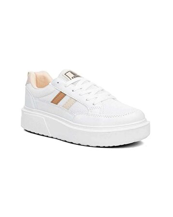 Darkstep 151 Kadın Beyaz-Ekru-Taba Anorak Kalın Taban Sneaker Ayakkabı 
