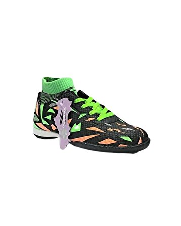 Dugana 2303 Ft Çocuk Siyah-Fosfor Yeşil Çoraplı Halı Saha Futbol Ayakkabı