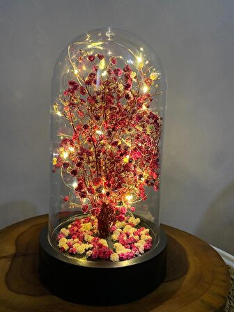 Led Işıklı Fuşya Mini Cipso Ağaç Fanus Teraryum