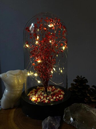Led Işıklı Kırmızı Mini Cipso Ağaç Fanus Teraryum