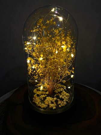 Led Işıklı Sarı Mini Cipso Ağaç Fanus Teraryum
