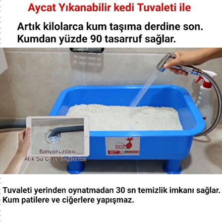 AYCAT YIKANABİLİR KEDİTUVALETİ MİNİ SET MAVİ