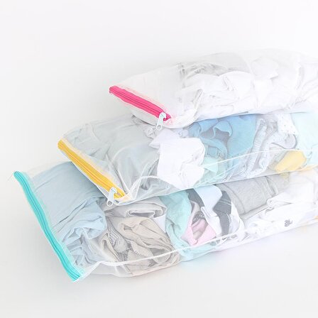 BODY-GYM 3 Adet Çamaşır Yıkama Filesi Renkli Fermuarlı 3 Farklı Boy