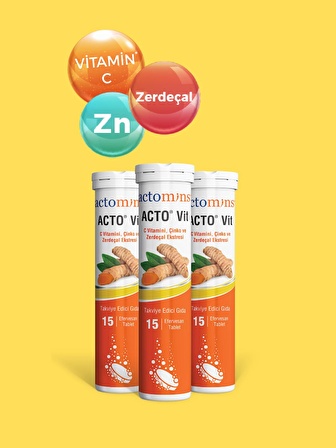 ACTO® Vit C Vitamini 15 Efervesan Tablet | Vitamin C, Çinko ve Zerdeçal İçeren Takviye Edici Gıda