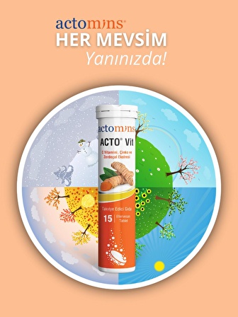 ACTO® Vit C Vitamini 15 Efervesan Tablet | Vitamin C, Çinko ve Zerdeçal İçeren Takviye Edici Gıda