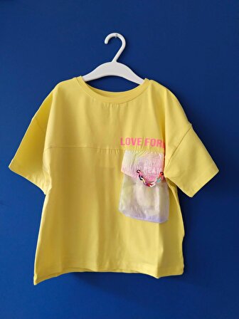 Tuffy Love Forever Cep Detaylı Kız Çocuk Kısa Kollu Tişört