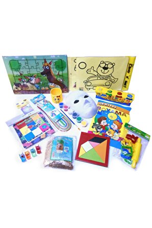 Çocuk Aktivite Paketi 1,  (Puzzle - Kum Boyama - Origami - Çim Adam)
