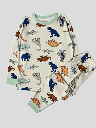 Erkek Çocuk %100 Pamuklu Dinozor Desenli Pijama Takımı
