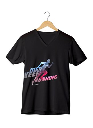 Just Keep Baskılı V Yaka Unisex T-Shirt
