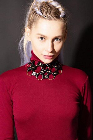 Halka Detaylı Deri Choker