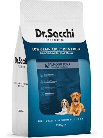 Dr. Sacchi Premium Düşük Tahıllı Somonlu ve Ton Balıklı Yetişkin Köpek Maması 2 kg