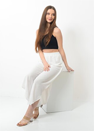 Kadın Yanı Yırtmaçlı Şalvar Pantolon Beyaz Renk