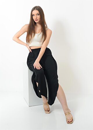 Kadın Yanı Yırtmaçlı Şalvar Pantolon Siyah Renk