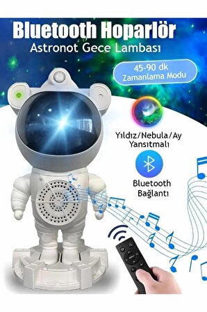 Astronot Bluetooth Hoparlörlü Galaksi Işık Projektörü Yatak Odası Için Gece Lambası ve Zamanlayıcılı Yıldız Tavan
