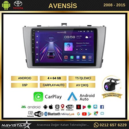Toyota Avensis 2008-2015 Model 4GB + 64GB Android 13 Kablosuz Carplay Navigasyon Multimedya Sistemi 