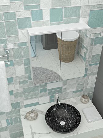 AZZURİ Furniture Lavabo Üstü Aynalı 2 Kapaklı Banyo Dolab