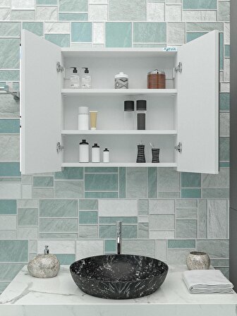 AZZURİ Furniture Lavabo Üstü Aynalı 2 Kapaklı Banyo Dolab