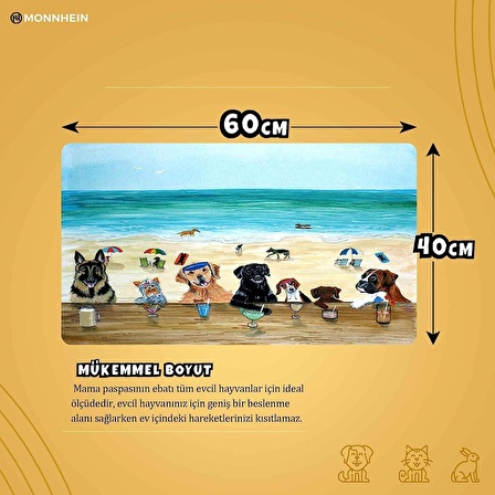 Monnhein Mama ve Su Evcil Hayvan Beslenme Matı, Kolay Temizlenen Emici Su Geçirmez Kumaş, Küçük Orta Boy ve Büyük Kedi ve Köpekler için Dayanıklı Köpek Kedi Paspas (40x60, Summer Dogs)