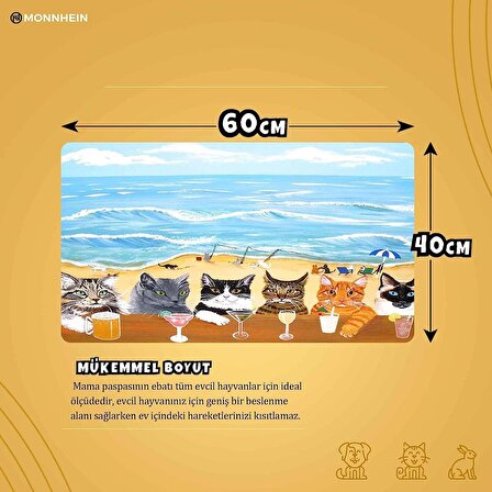 Monnhein Mama ve Su Evcil Hayvan Beslenme Matı, Kolay Temizlenen Emici Su Geçirmez Kumaş, Küçük Orta Boy ve Büyük Kedi ve Köpekler için Dayanıklı Köpek Kedi Paspas (40x60, Summer Cats)