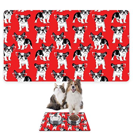 Monnhein Mama ve Su Evcil Hayvan Beslenme Matı, Kolay Temizlenen Emici Su Geçirmez Kumaş, Küçük Orta Boy ve Büyük Kedi ve Köpekler için Dayanıklı Köpek Kedi Paspas (50x35, Kırmızı)