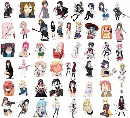 50 Adet Sevimli Anime Kızları Sticker Seti