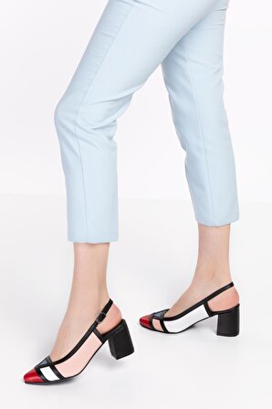 Hakiki Deri Pudra Beyaz Kırmızı Mavi Kadın Topuklu Ayakkabı Shn-0075