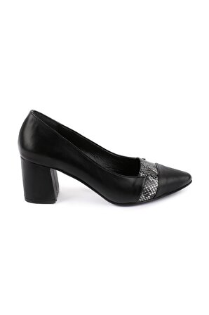 Hakiki Deri Kadın Siyah Topuklu Ayakkabı Shn-0799