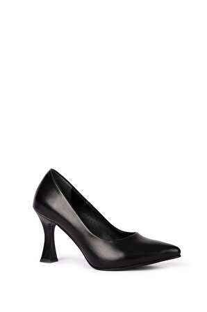 Hakiki Deri Siyah İnce Topuklu Ayakkabı Shn-0861