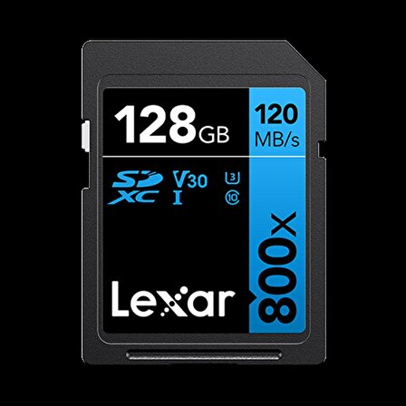 LEXAR 128GB Lexar® Professional 800x SDXC™ UHS-I cards, up to 120MB/s read 45MB/s write C10 V30 U3