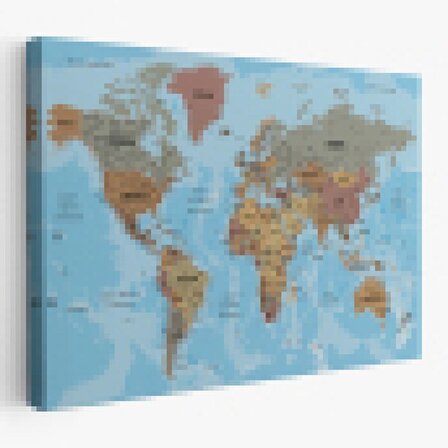 Dünya Haritası Türkçe Kanvas Tablo Ayrıntılı Dekoratif-Okyanuslu 2182