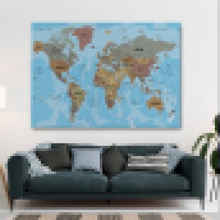 Dünya Haritası Türkçe Kanvas Tablo Ayrıntılı Dekoratif-Okyanuslu 2182