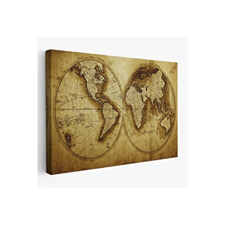 Eskitme Dünya Haritası  Vintage Dekoratif Kanvas Tablo 1105