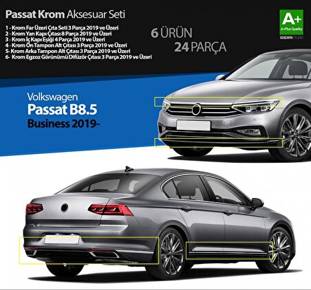 Paspasgarajı VW Passat B8.5 Business Krom Aksesuar Seti 24 Parça A+Kalite