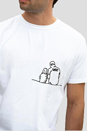 Baba kız soyut tasarım pamuklu tişört
