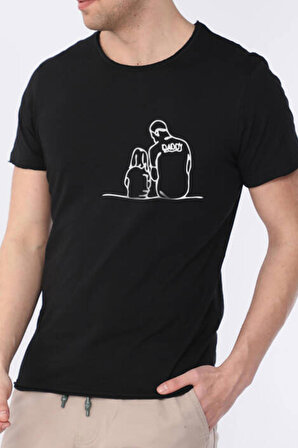 Baba kız soyut tasarım pamuklu tişört