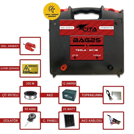 Çita - Arıcılık için Güneş Panelli ve Akülü Hazır Elektrikli Çit Makinesi Başlangıç Seti – 3