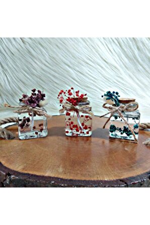 3lü Kare Mantar Şişe Hediyelik-dekoratif Jel Mum Seti