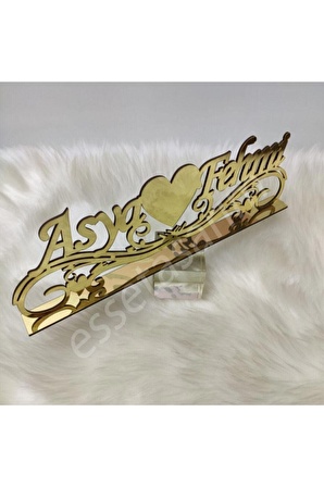 Tasarım Masa Isimlik Yatay 40x16 Gold/gümüş Nişan Masası Için