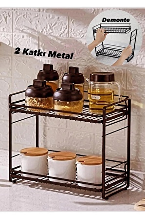 2 Katlı Metal Tezgah Üstü Mutfak Rafı Masa Üstü Baharat Standı / Çok Amaçlı Katlı Raf