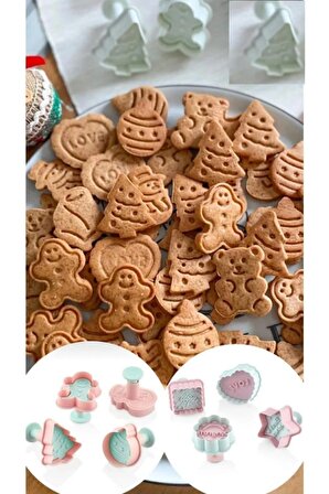 8 Adet Basmalı Kurabiye Kalıbı Seti 3103-3133 Gingerbreadman Çam Ağacı Yılbaşı Serisi