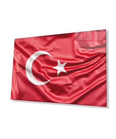 Kırmızı Türk Bayrağı Cam Tablo