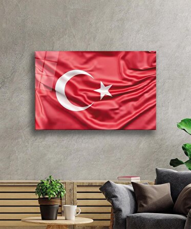 Kırmızı Türk Bayrağı Cam Tablo