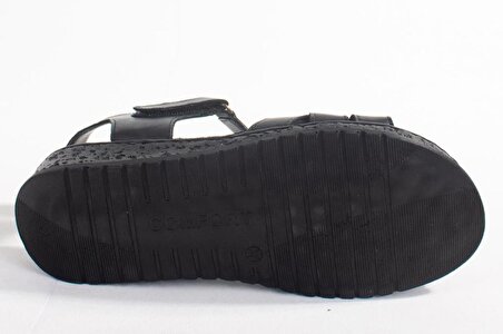 Dagoster DZA07-60021011 Siyah Günlük Ortopedik Deri Kadın sandalet