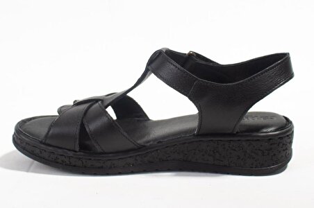 Dagoster DZA07-60021015 Siyah Günlük Ortopedik Deri Kadın sandalet
