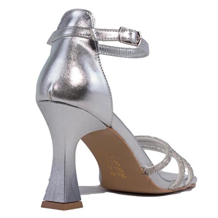 Dagoster DZA07-337084 Gümüş Abiye Topuklu Kadın Ayakkabı